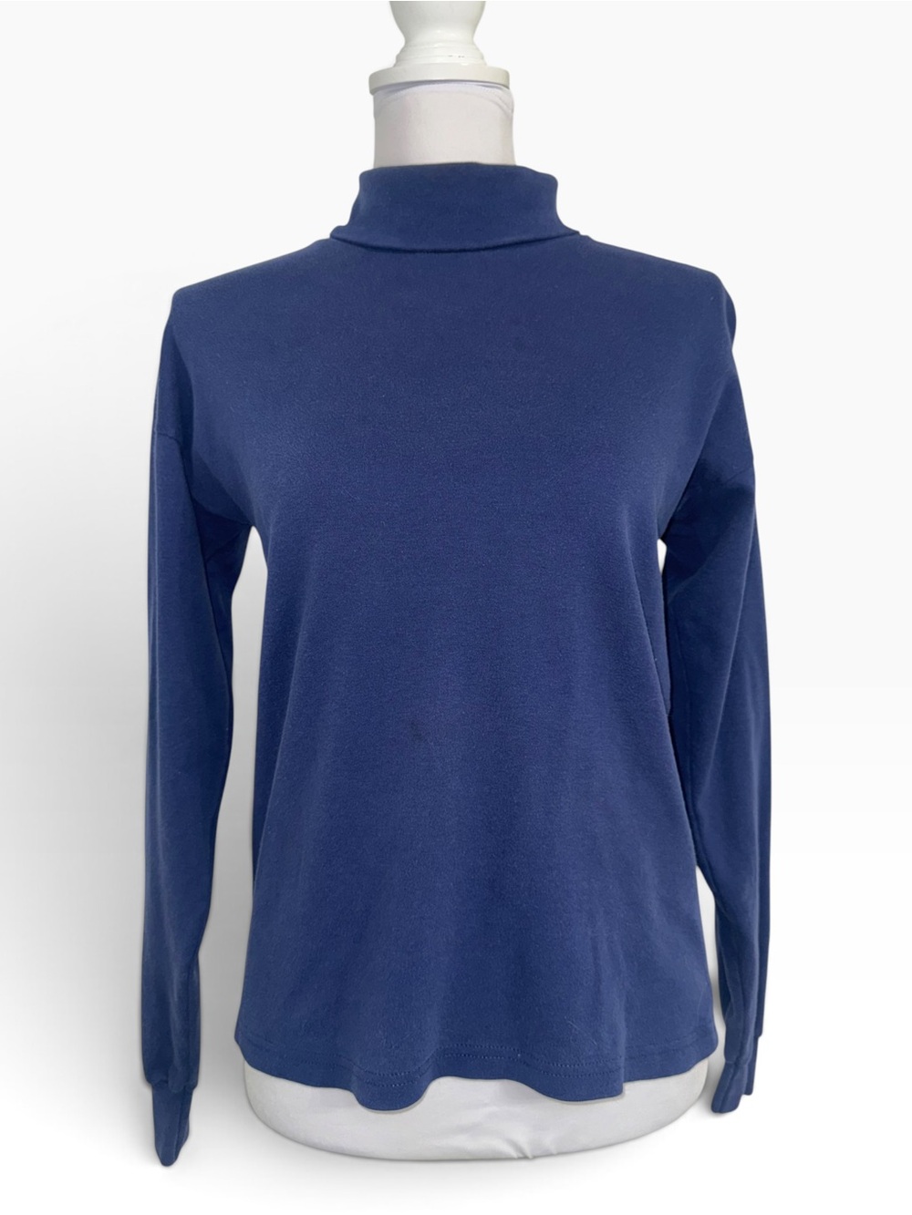 Vintage 1991 Lee Youth L Blue Turtleneck Long Sleeve Made USA 100% Cotton